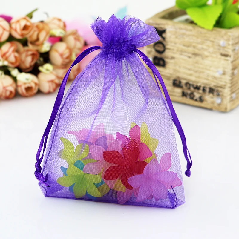 100pcs/lot Deep Purple Organza Bags 7x9cm Small Drawstring Gift Bag Wedding Favors Organza Pouches Jewelry Nuts Packaging Bags