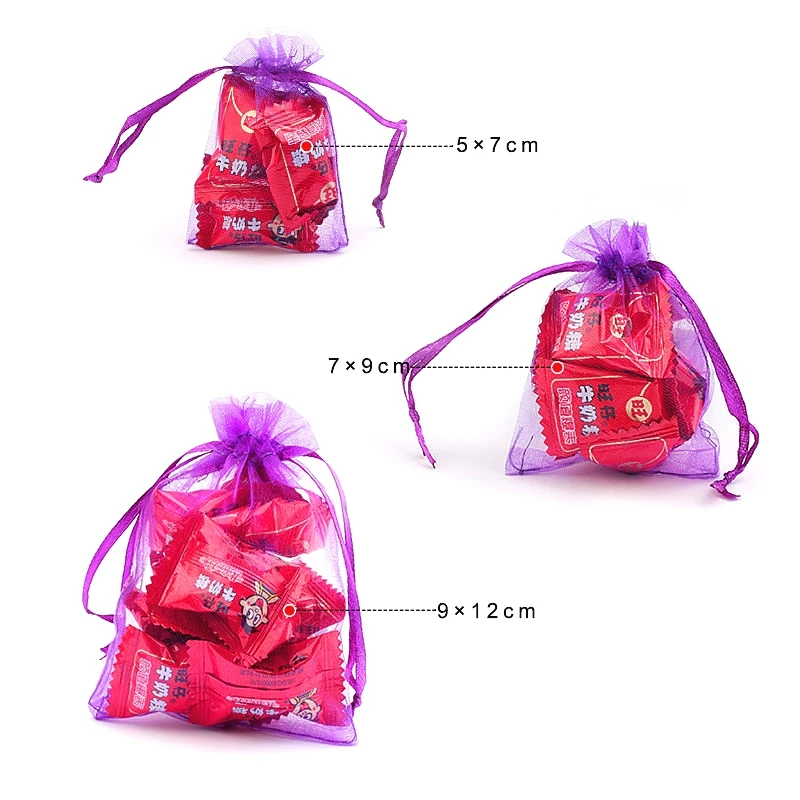 100 adet/grup organze çanta 5*7cm,7*9cm,9x12cm noel düğün İpli çanta şeker çanta hediye torbalar takı ambalaj ekran