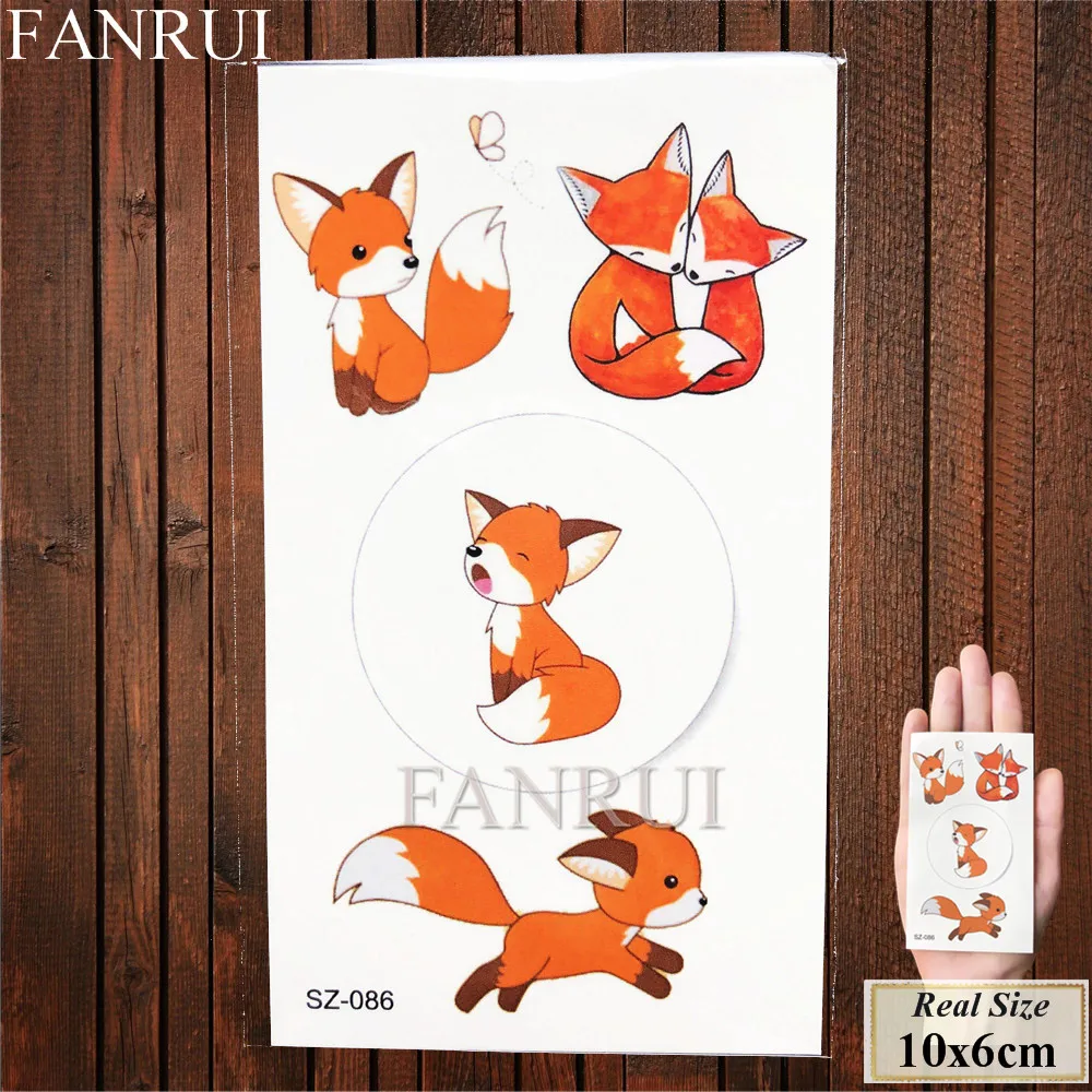 FANRUI Watercolor Tattoos Temporary Yellow Fox Women Chest Art Tattoo Stickers Animals Fake Girl Arm Waterproof Tatoos Xmas Gift