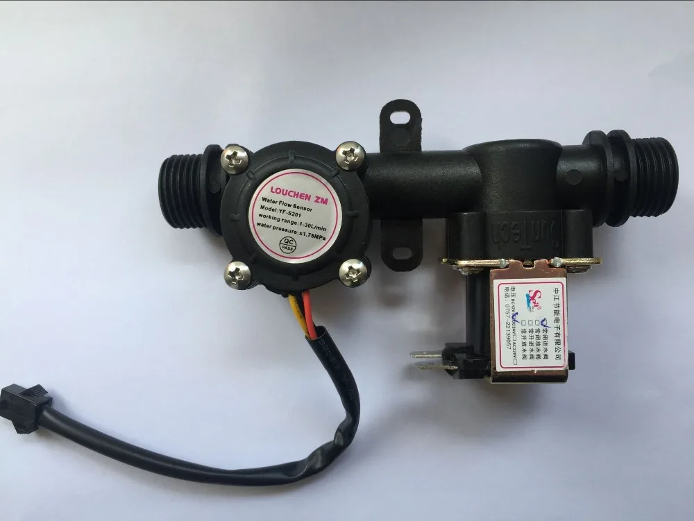 G1/2 czujnik przepływu wody + zawór elektromagnetyczny, z tworzywa sztucznego w jedną zawór 1-30L/Min