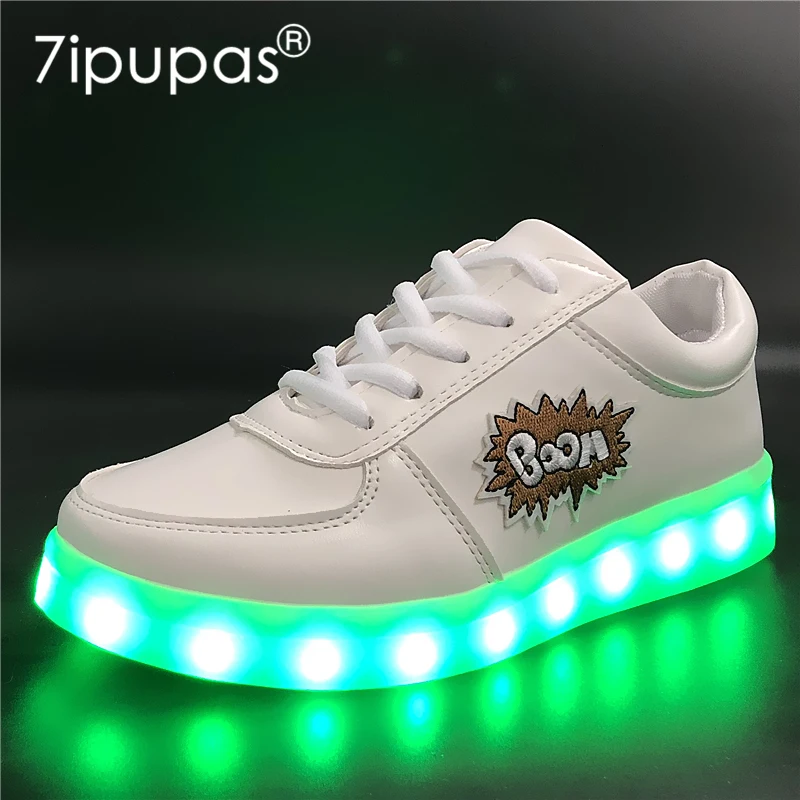 7ipupas EUR 30-44 DIY Led Lighting Shoes for Boys/Girls Glowing Sneakers with Embroidery sticker illuminated Luminous Sneaker