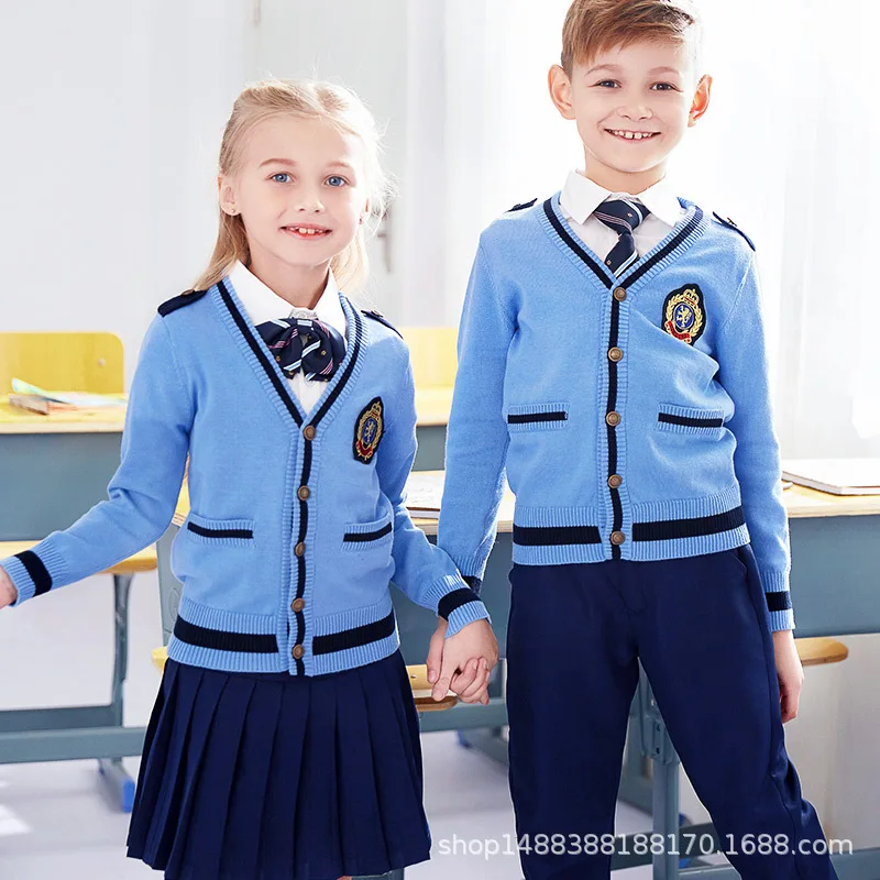 Kids Autumn School Uniform Children 4pcs Long Sleeve School Wear Children Navy Sailor Sweaters Outfits Chorus Clothing D-0628