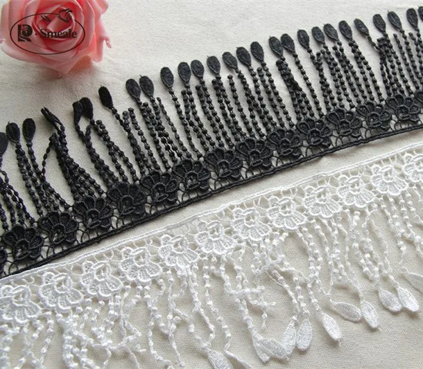 5Yards/Lot White Black Strand Pendant Tassel Laciness Accessories Wedding Dress Laciness 10cm Skirt Lace Trim RS436