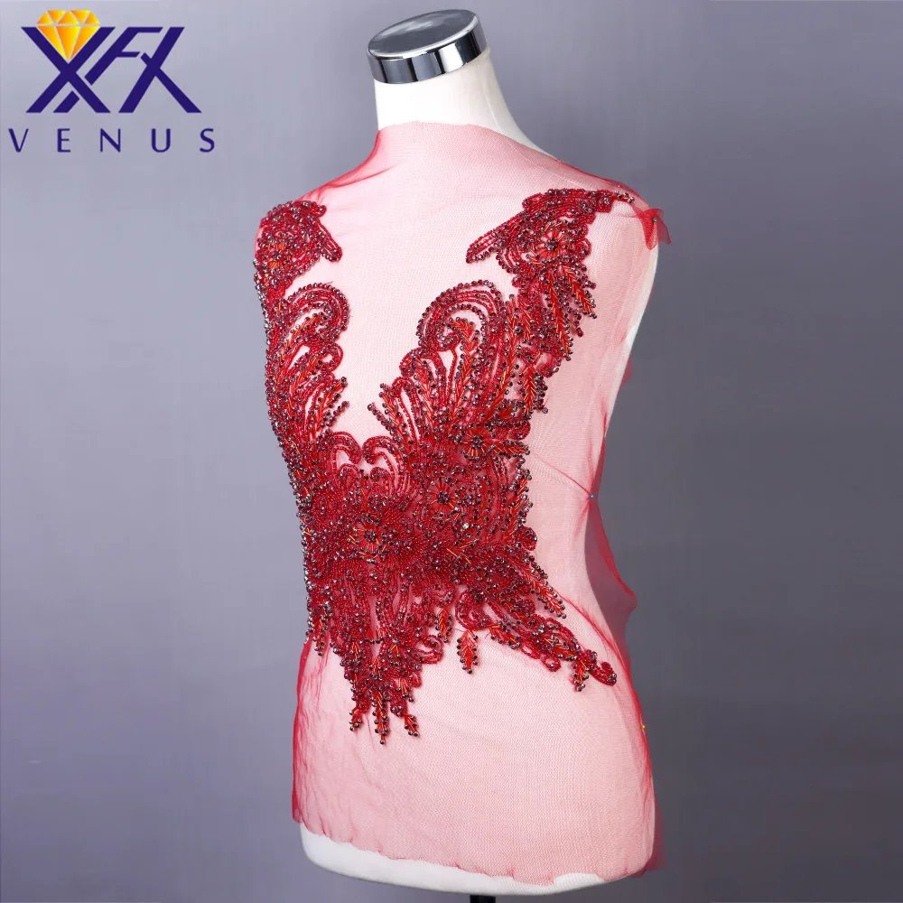 XFX VENUS 1 PC Beading  V neck rhinestone applique beaded beads patches for wedding dress evening gown show coustume