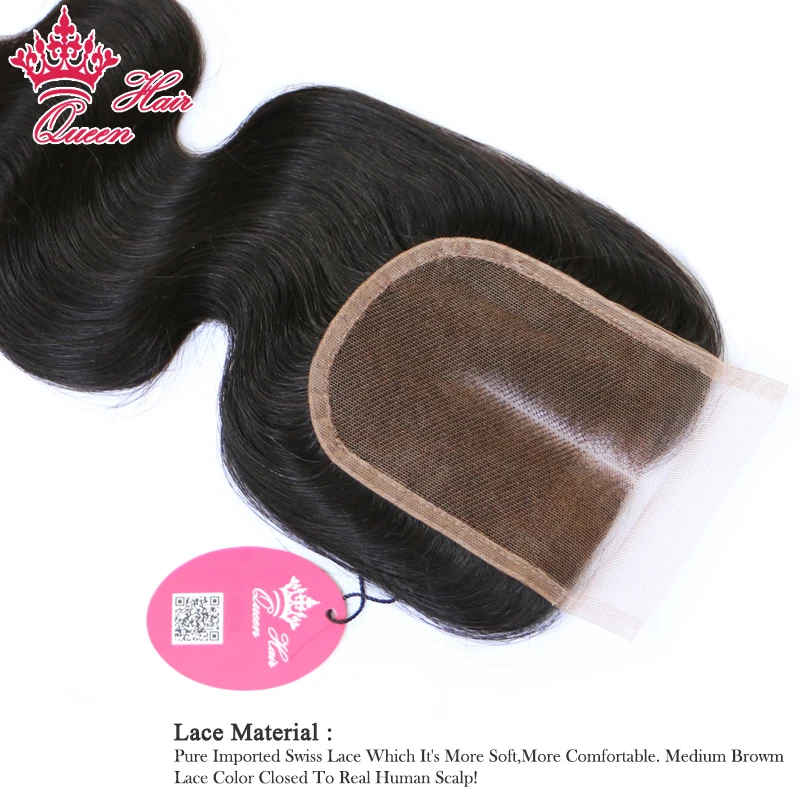 Queen Hair Official Store Swiss Lace Closure 4x4 Brazilian Virgin Human Hair Middle Part Lace Body Wave Free Shipping