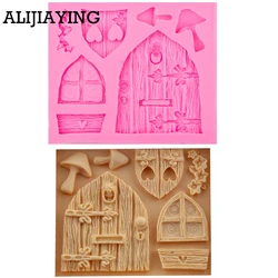 M0513 Sugarcraft Fairy Tale Cottage Silicone Mold Mushroom Window Door Fondant cake decorations Chocolate baking tools