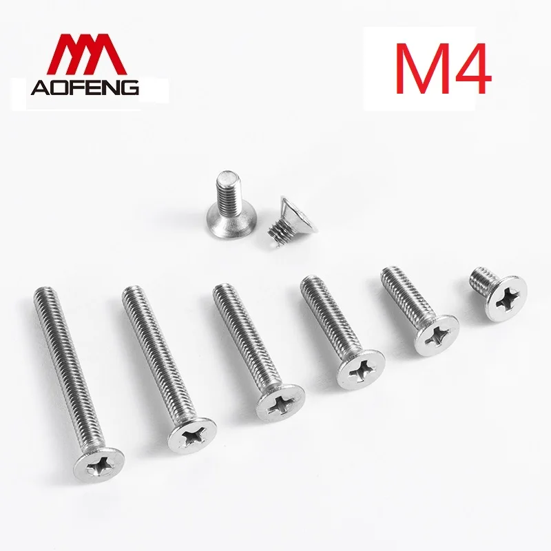 M4 304 Stainless Steel Cross Recessed Countersunk Head Screws M4*5 6 8 10 30 50 80 100 160mm GB819 Phillips Flat Head Screws