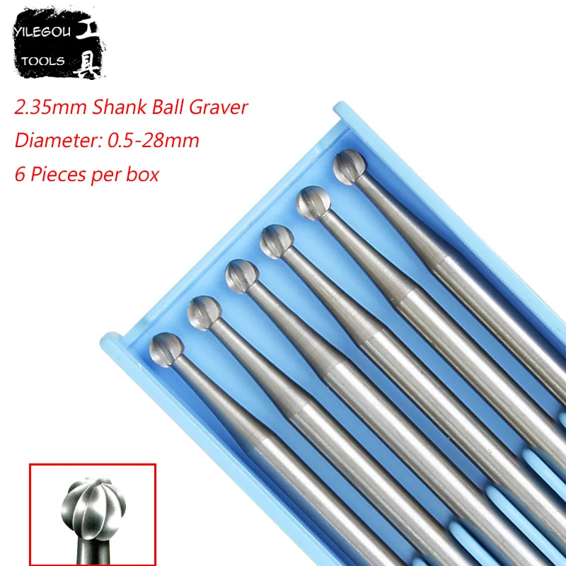 

6 Pieces 2.35mm Shank Ball Graver Diameter 0.5 to 2.0mm Miniature Precision Milling Cutter Tungsten Alloy Power Tool Accessories