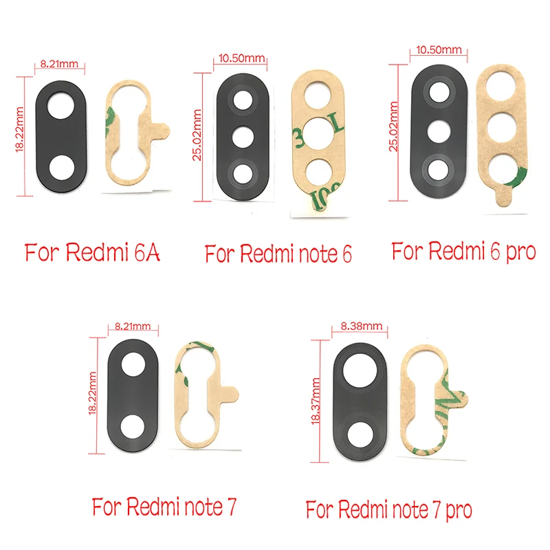 2Pcs/Lot, Rear Back Camera Glass Lens Cover with Ahesive Sticker For Xiaomi Redmi Note 7 6 5 5A 6A 7A Pro Plus S2 9 10