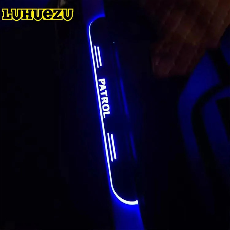 LEHUEZU LED Blue Car Flowing Streamer Door Sill Scuff Plate For Nissan Patrol Y62 Armada Accessories 2016 2017