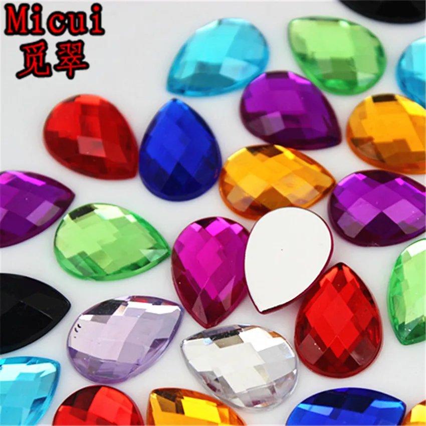 Micui 50pcs 13*18mm Drop Flatback Faceted Acrylic Rhinestones Crystals DIY Glue On Gems For Clothes Dress Craft DIY MC318