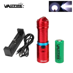 Linterna LED impermeable para buceo, Reflector subacuático de 10000 lúmenes, 100 + 18650 + cargador USB