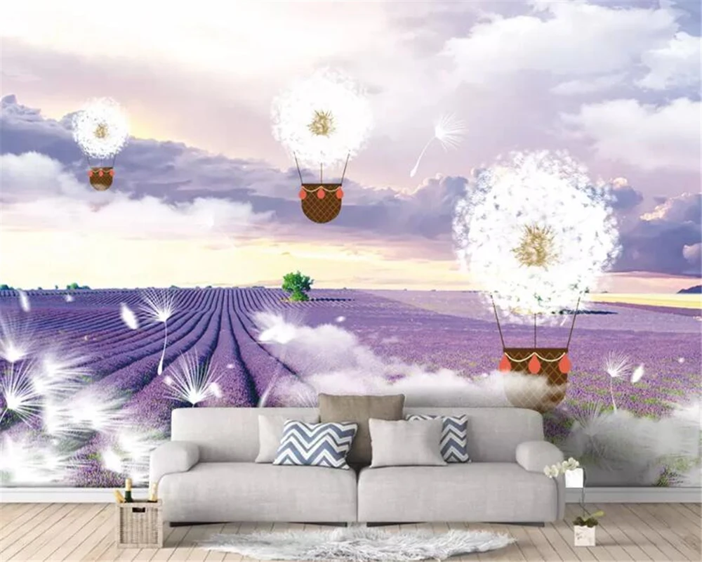 

Beibehang Custom wallpaper mural lavender hot air balloon living room sofa TV background wall decorative painting 3d wallpaper