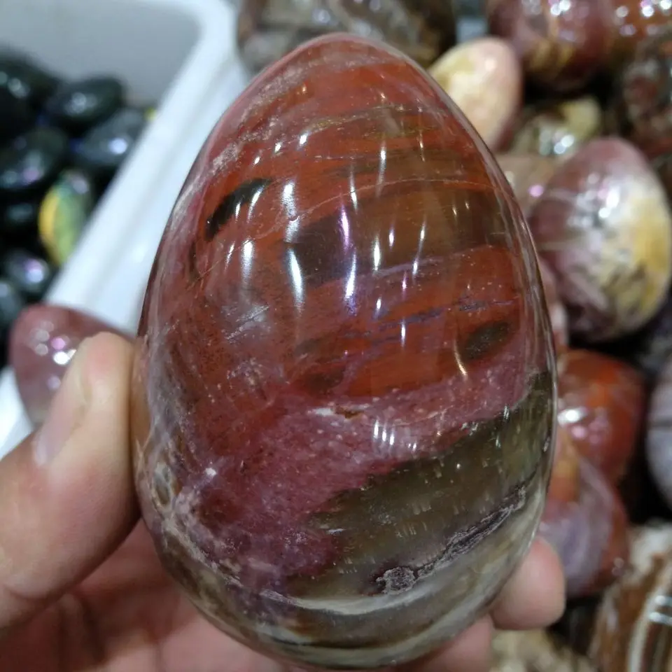 200-300g NATURAL PETRIFIED WOOD STONE HAND CARVED EGG