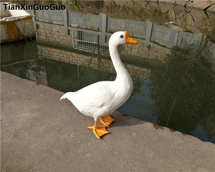 simulation goose large 38x12x26cm hard model toy polyethylene&furs white goose handicraft home decoration gift s0673