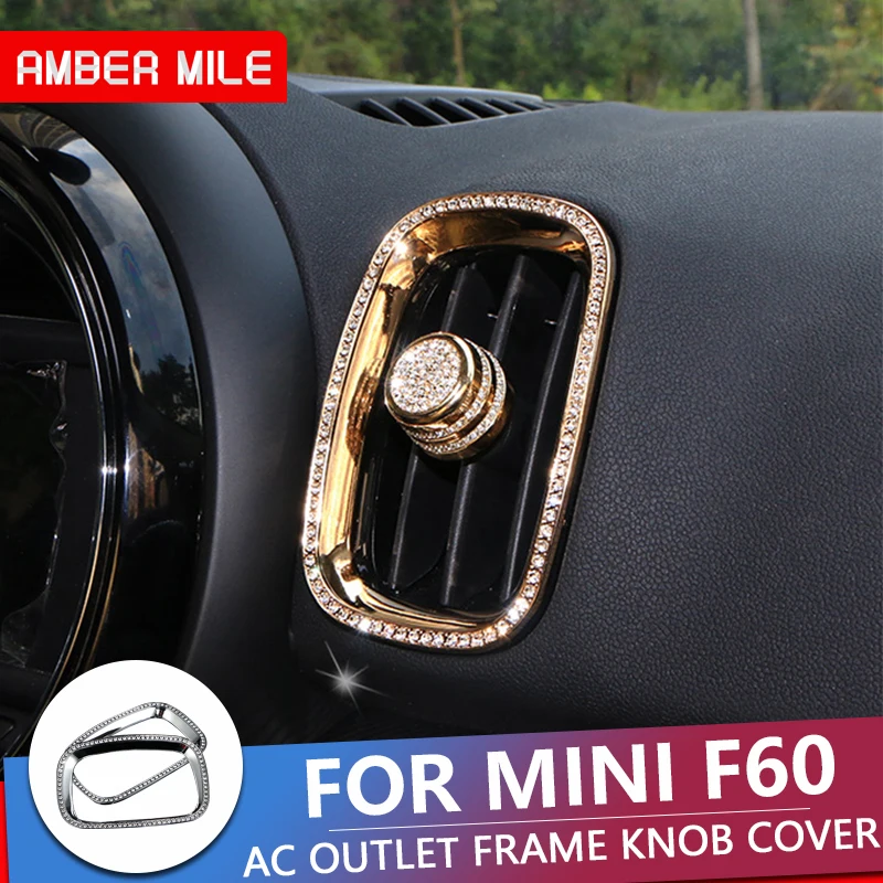 AMBERMILE 4pcs 3D Crystal for Mini Cooper F60 Accessories for Mini Countryman F60 Interior Car AC Outlet Vent Frame Knob Cover