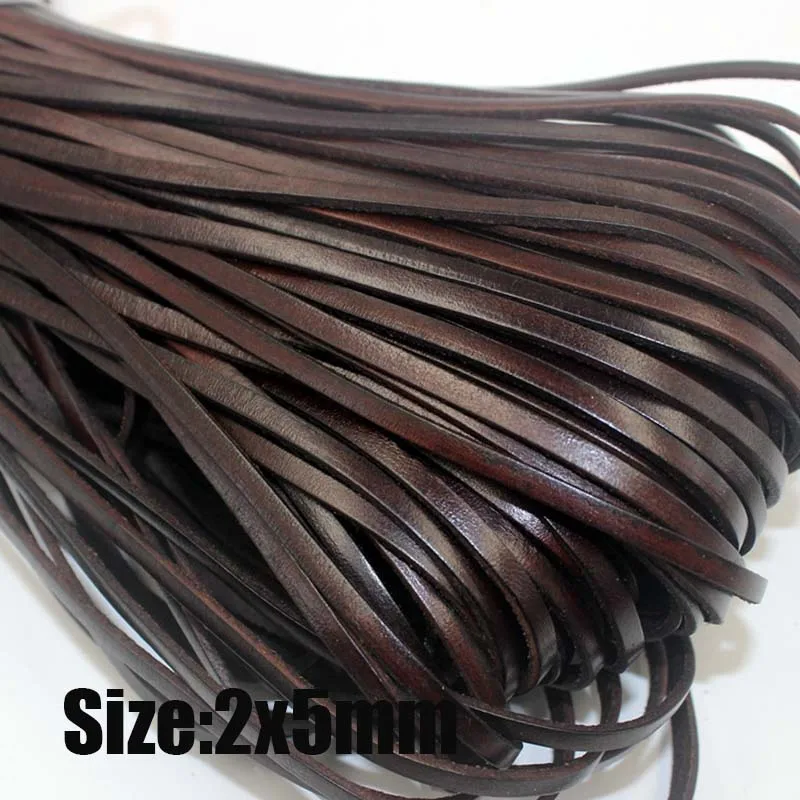 2 Meter hochwertiges Retro-Lederband aus echtem Leder, 1,5–10 mm, runder/flacher Strang, Rindsleder-Seil, passend für Halsketten, Armbänder, DIY-Schmuck
