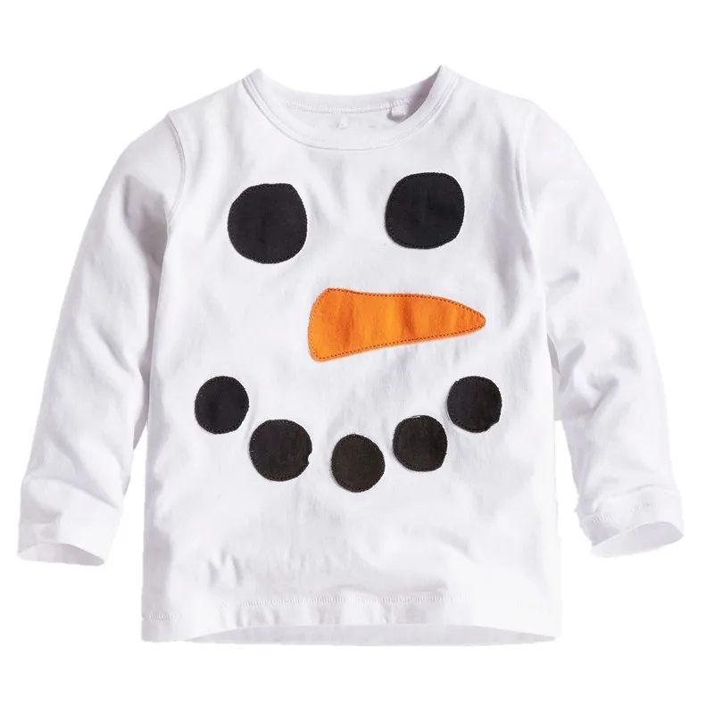 Snowman Children T Shirts Long Sleeve White Boys T-Shirts Embroidery Top Quality Kids Tee Shirts Jersey Boy Clothes Kid 2-6year