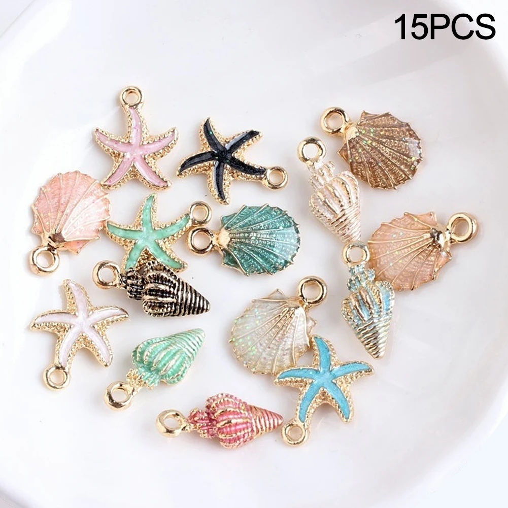 15 Pcs/Set Unisex Jewelry Accessory Shell Conch Starfish Pendant for Necklace Bracelet