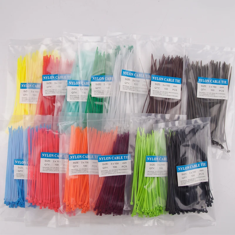 100 Pcs 3*150 Mm Lebar 2.5 Mm Hitam Putih Merah Warna-warni Standar Pabrik Self-Locking Plastik Nilon kabel Ties, zip Kawat Dasi 3X150