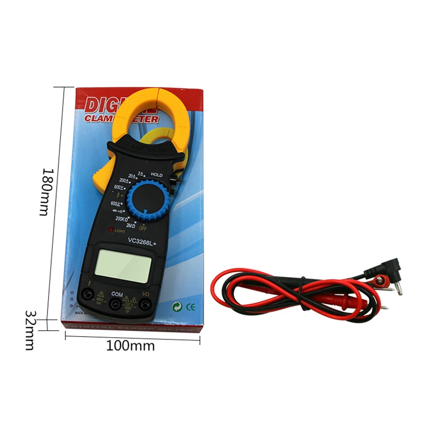 Digital Clamp Meter 2/20//200A AC, 600V AC/DC, 200K/2M Ohm +Fire Line Identification Anti-Burning Table Clamp Universal Meter