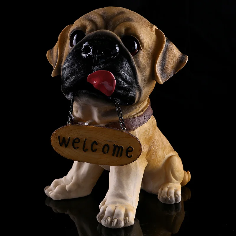 Creative Handmade Resin Dogs Hold Welcome Home Placards Resin Craft Ornaments Dog Statues Animal Figurines Home Decorations