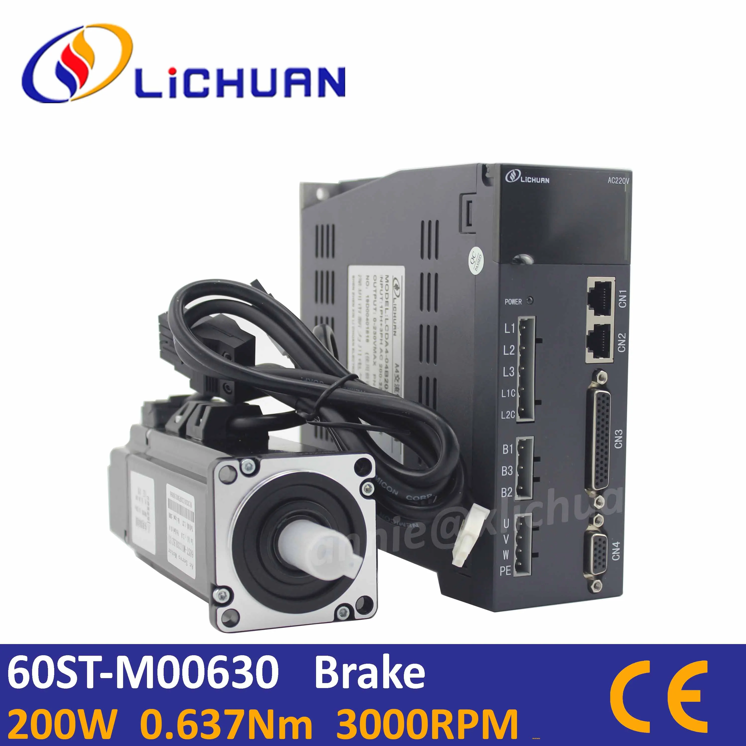 Lichuan A4 series ac servo motor 200W with brake for Z axis 50-60Hz 200W driver servo motor kit for CNC Aluminium machine