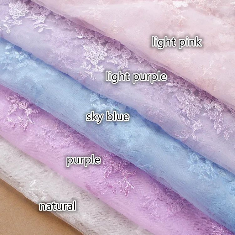 pink blue purple natural exquisite embroidery lace fabric net yarn material DIY wedding dress skirt clothing excipients