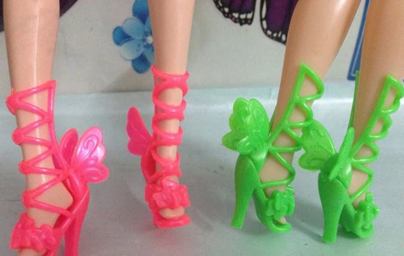 5pairs/lot Fashion Colorful Butterfly Wings Angle High-Heel Shoes Boots For Barbie Doll House For 1/6 BJD Doll Toy Shoes