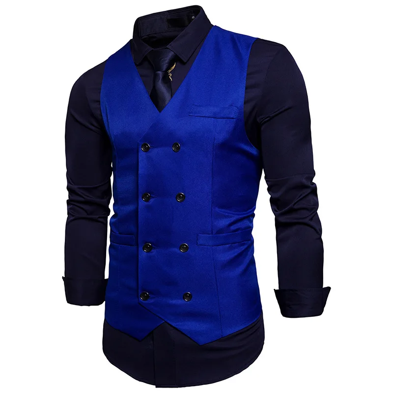 New Brand Dress Vests For Men Casual Slim Fit Mens Suit Vest Double breasted Waistcoat Gilet Homme Formal Business Jacket XXL