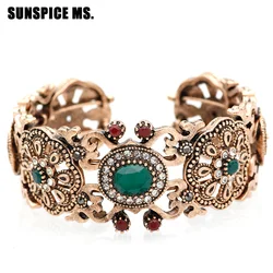 Sunspicems Vintage Turkish Women Bangle Cuff Bracelet Pulseiras Morocco Ethnic Wedding Jewelry Retro Family Gift Gold Color