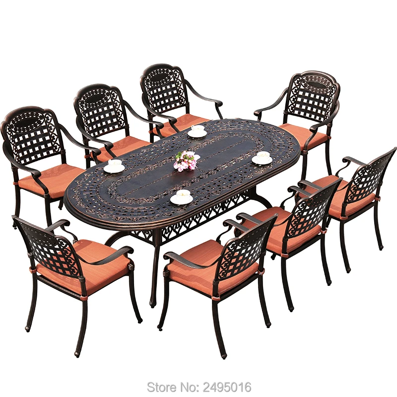 set of  9 pieces garden yard aluminum dining set oval table outdoor furniture leisure sets  Balcony tables chairs rust-resistant