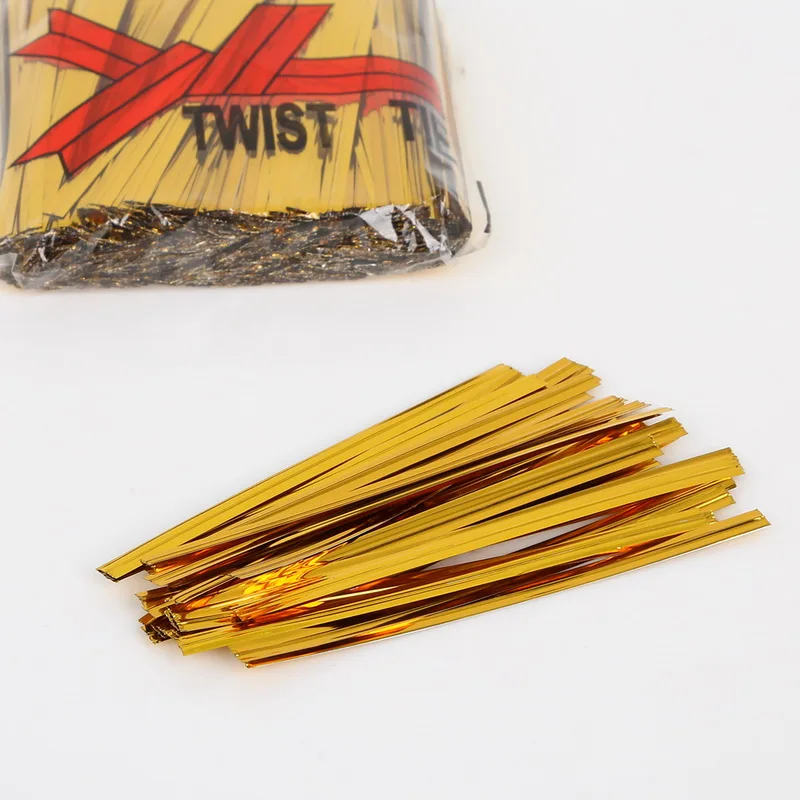 Gold Color 800pcs 4mm Metallic Twist Ties Wire For Cake Pops Sealing Cello Bags Lollipop Packaging Rope Wire Candy Gift