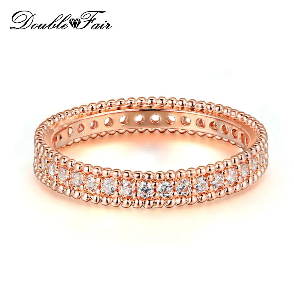 Double Fair Classic Wedding Engagement AAA+ Cubic Zirconia Ring Rose Gold Color Fashion Cubic Zriconia Jewelry For Women DFR490