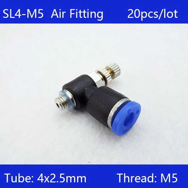 SL4-M5 HIGH QUALITY 20pcs Pneumatic Piping Speed Controller One Touch Fitting 4mm to M5 Male Thread