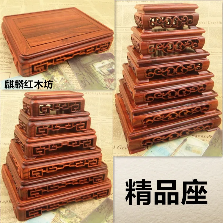 

The explosion of red sandalwood jade kylin rosewood crafts Stone Vase rectangular base teapot base