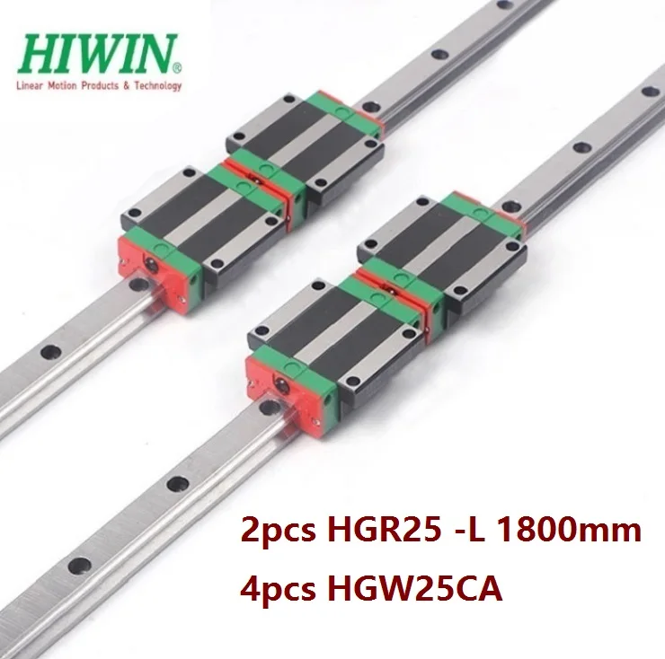 2pcs origial Hiwin rail HGR25 -L 1800mm linear guide + 4pcs HGW25CA HGW25CC  flange carriage blocks for cnc router