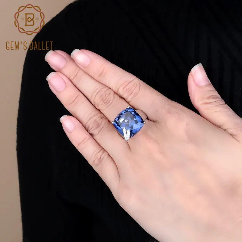 Gem's Ballet Square Mystic Quartz - Iolite Blue Gemstone Rings Genuine 925 Sterling Silver Wedding Ring For Women Fine Jewelry