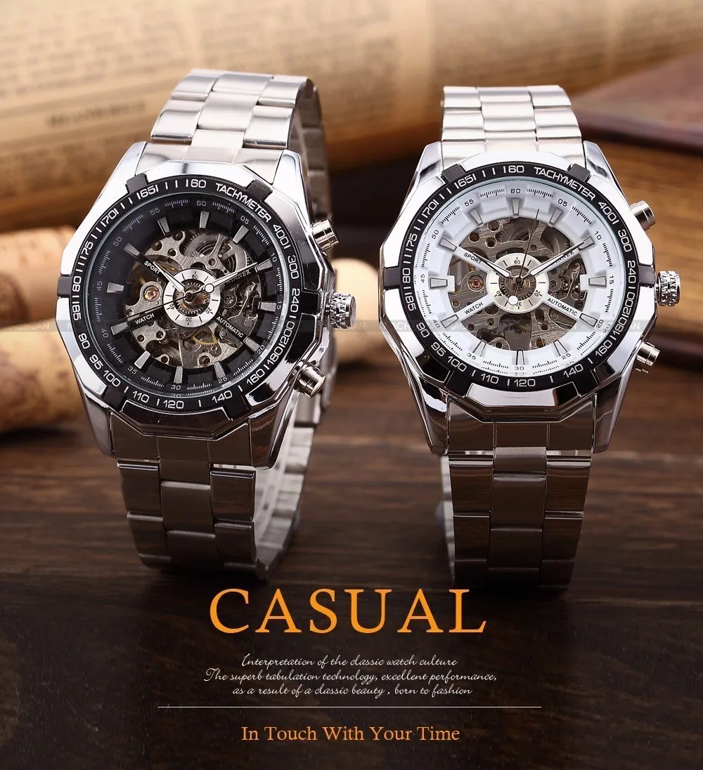 แฟชั่นผู้ชนะแบรนด์ Mens นาฬิกา Luxury Skeleton นาฬิกาผู้ชาย Classic นาฬิกาอัตโนมัติ Relogio Masculino