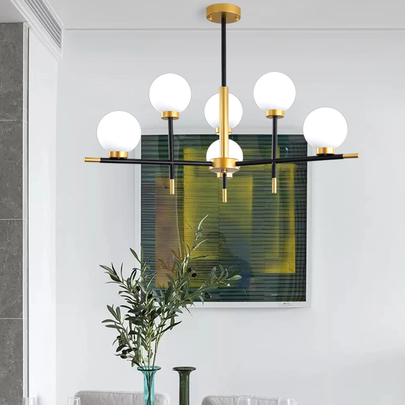 Imagem -03 - Nordic Criativo Luz Pingente Moderno Quarto Foyer Ouro com Preto Luxo Pendurado Lâmpada Leite Branco Bola de Vidro Abajur Droplight