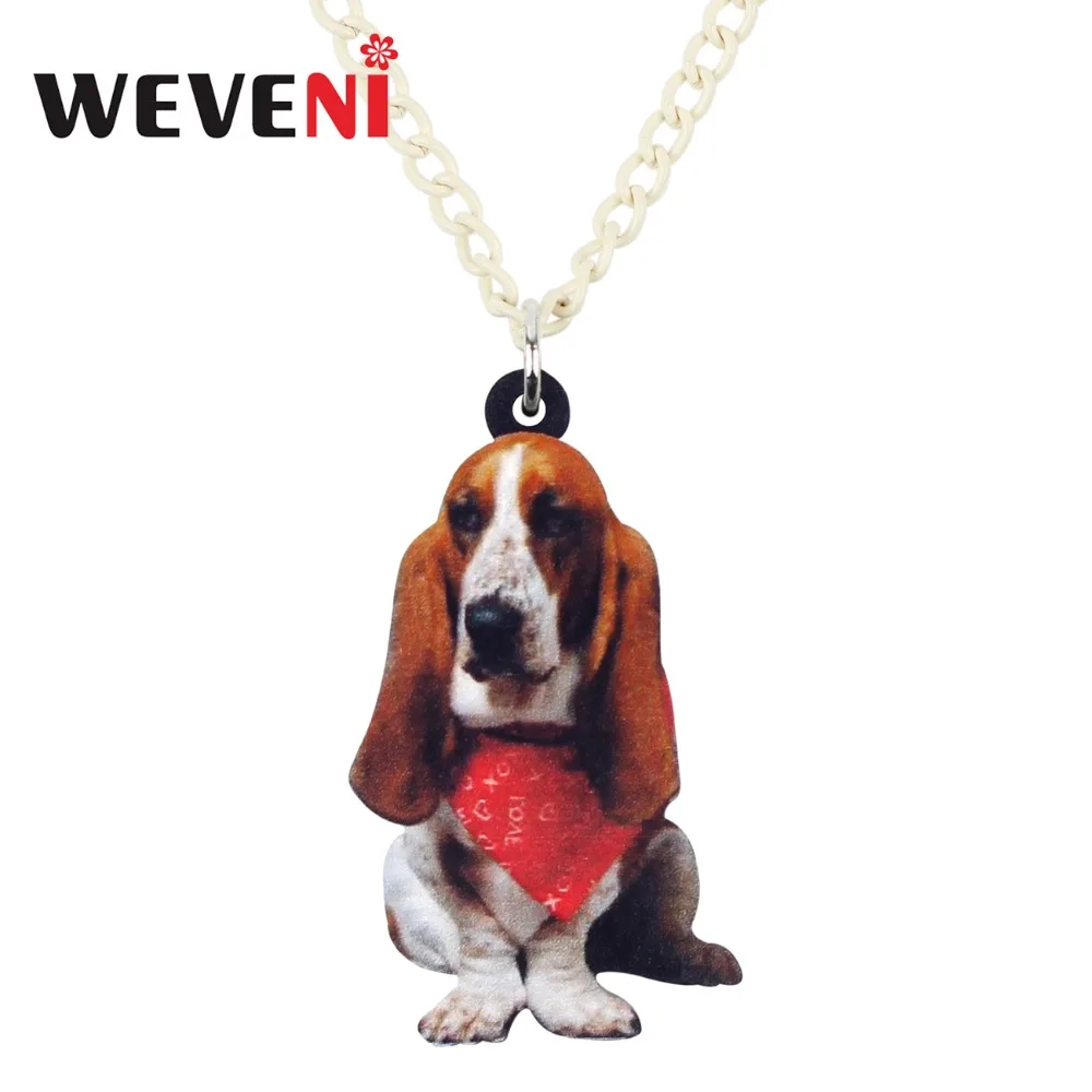 WEVENI Acrylic Elegant Sitting Scarf Basset Hound Dog Necklace Pendant Chain Choker Anime Bijoux Jewelry For Women Girls Femme