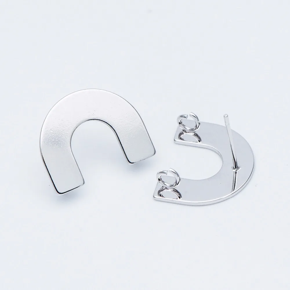 10pcs Silver Horseshoe Stud Earrings with Ring/Loop, Real Rhodium plated Brass, U-shaped Ear Posts (GB-595)