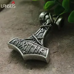 lanseis 10pcs Thor's Hammer pendant viking men necklace Huge Thor  Mjolnir  Amulet  Scandinavian Pendant Norse