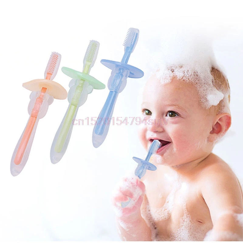 Baby Teether Training Teeth Soft Toothbrush Brush Safe Bendable Cartoon Rabbit BPA Free Silicone Beads Newborn Nursing Toy