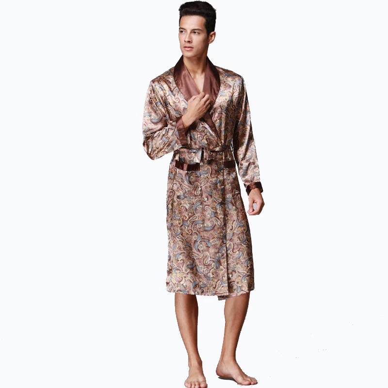 

Men's Silk Satin Bathrobe Robe Long Sleeve Pajamas Men Silk Nightgown Sleepwear kimono home Dressing Gown