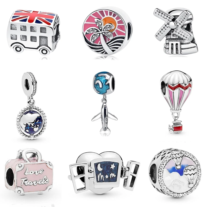 Authentic 100% 925 Sterling Silver Charm Beads Love to Travel Theme Charms Fit Original  Bracelets Women DIY Jewelry