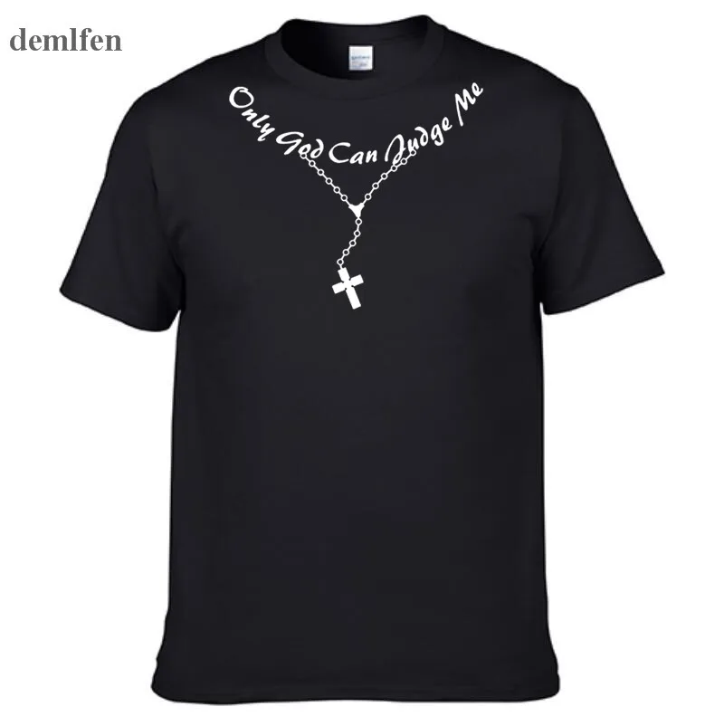 Men's Cotton T Shirt Only God Can Judge Me Christian Cross Rosary Tattoo Script Tops Tee Shirts Hip-hop T-shirt Unisex