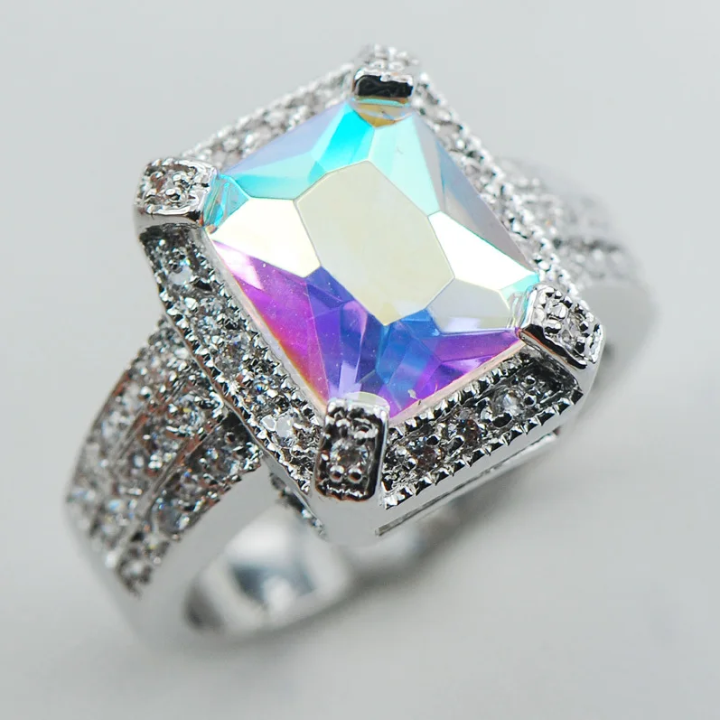 

Модное кольцо из серебра 925 пробы с розой и радугой, размер 6, 7, 8, 9, 10, F1066