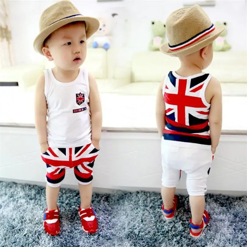 

Fashion Flag Baby Boys Clothes Sets Kids Sport Suits Sleeveless T Shirts Baby Clothing Vest Haren Pants Shorts Cotton
