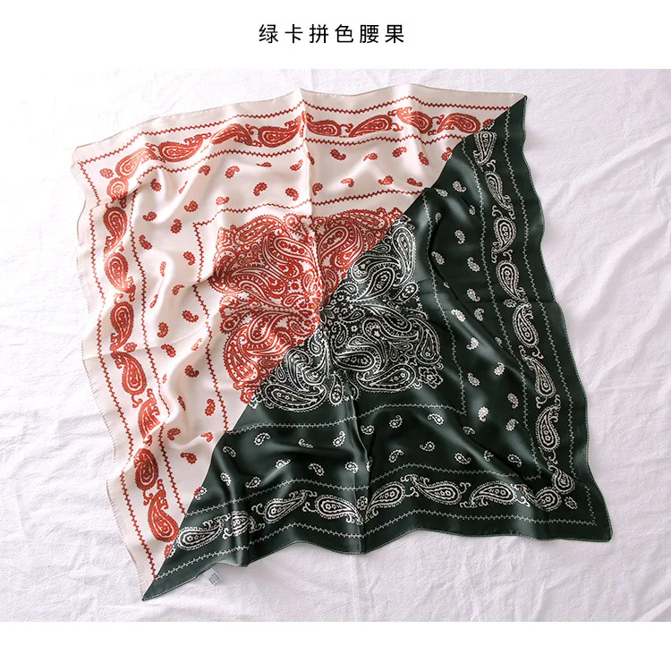 70cm Korean Paisley Small Square Scarf Female Decorative Collar Scarf Literary Small Silk Scarf Wild New Autumn Women Tied Bags